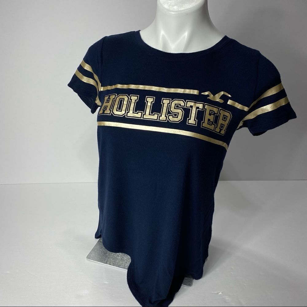 Hollister Blue and Gold Graphic Tee XS